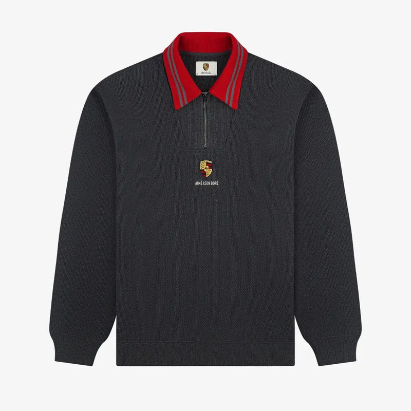 Porsche x Aimé Leon Dore Pullover Jacquard Collar Quarter Zip Charcoal