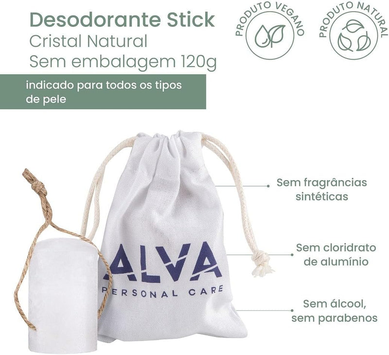 "KIT 2 Desodorante Stick Kristall Alva Sensitive 120g Sem Perfume Sem Embalagem "