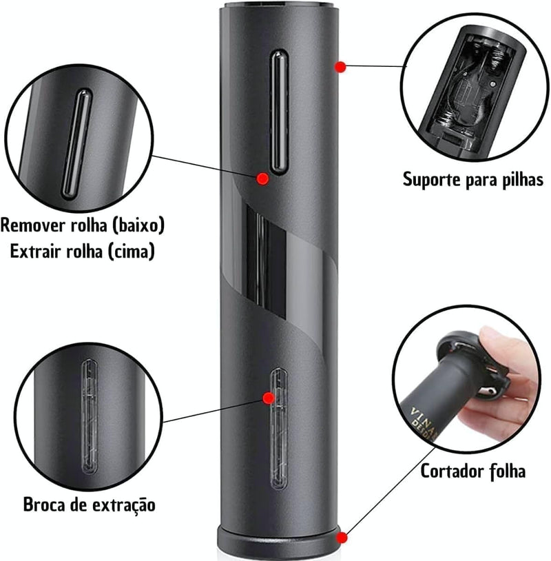 Kit Abridor de Vinho Elétrico Premium - 4 em 1
