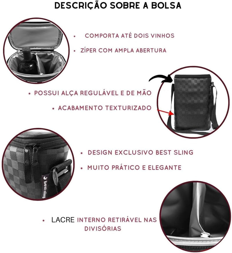 Bolsa Porta Vinho Wine Bag Case 2 Garrafas