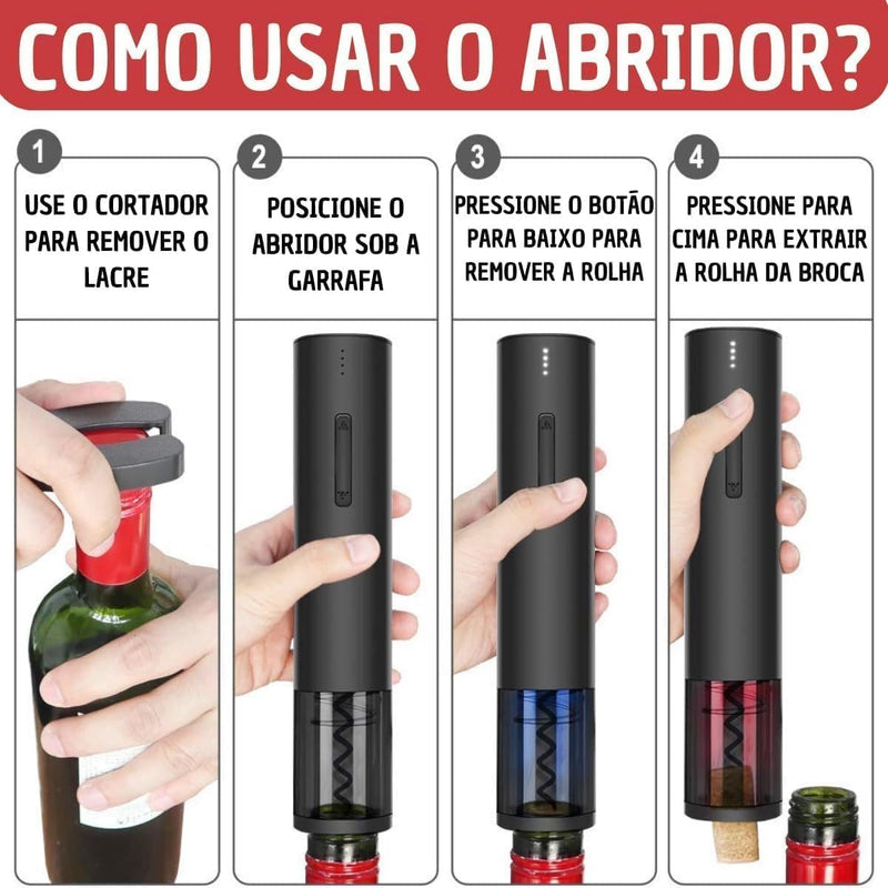 Kit Abridor de Vinho Elétrico Premium - 4 em 1