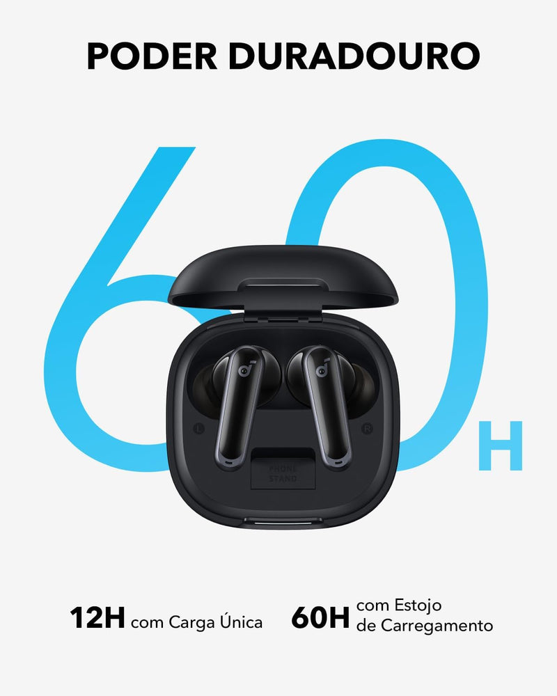 soundcore P40i da Anker, Fones de Ouvido Sem Fio, Cancelamento de Ruído Adaptativo, Graves Poderosos, 60H de Reprodução, Estojo com Suporte, IPX5, Carregamento Sem Fio, Bluetooth 5.3