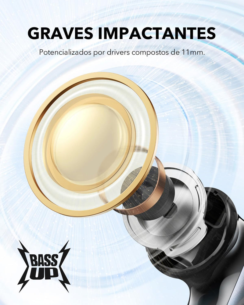 soundcore P40i da Anker, Fones de Ouvido Sem Fio, Cancelamento de Ruído Adaptativo, Graves Poderosos, 60H de Reprodução, Estojo com Suporte, IPX5, Carregamento Sem Fio, Bluetooth 5.3