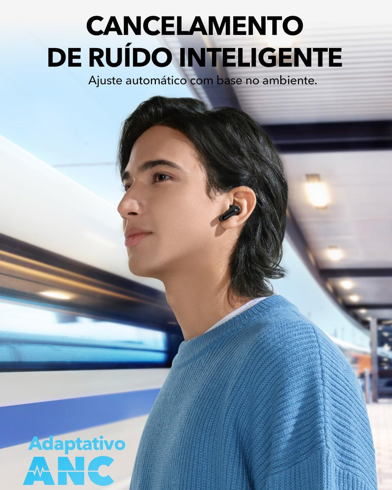 soundcore P40i da Anker, Fones de Ouvido Sem Fio, Cancelamento de Ruído Adaptativo, Graves Poderosos, 60H de Reprodução, Estojo com Suporte, IPX5, Carregamento Sem Fio, Bluetooth 5.3