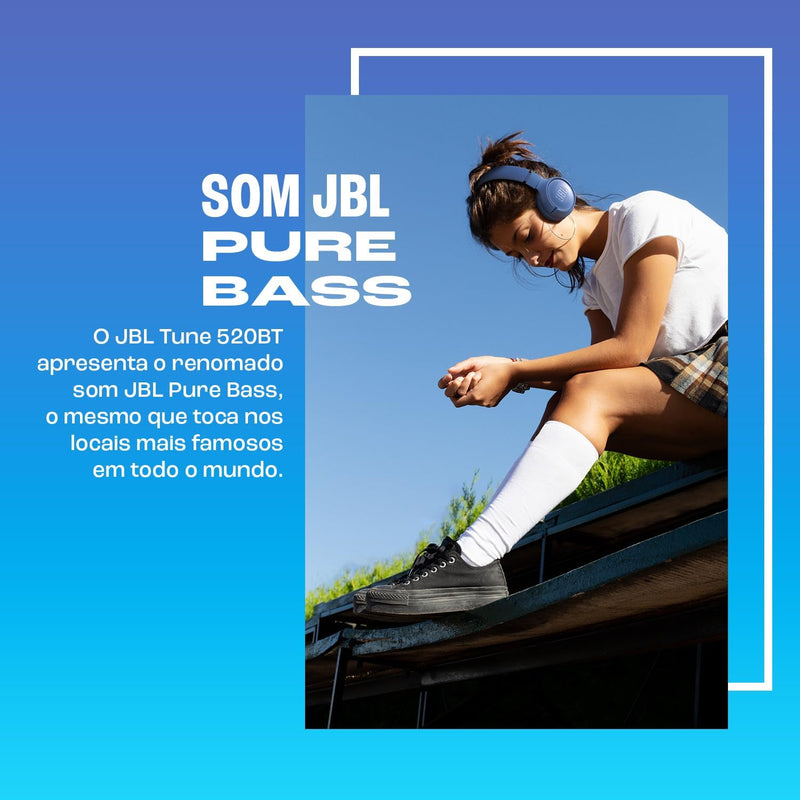 JBL, Fone de Ouvido Bluetooth, Tune 520BT, On-ear, Sem Fio - Azul