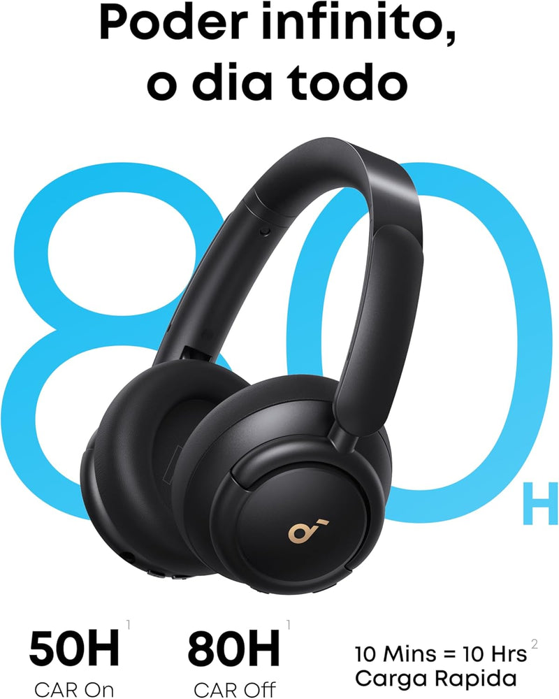 soundcore Q30 da Anker Fone De Ouvido Bluetooth 5.3, Over-Ear, Som de Alta Resolução, EQ Personalizável via App, 50H de Reprodução, Ajuste Confortável, Conexão Multiponto, Preto