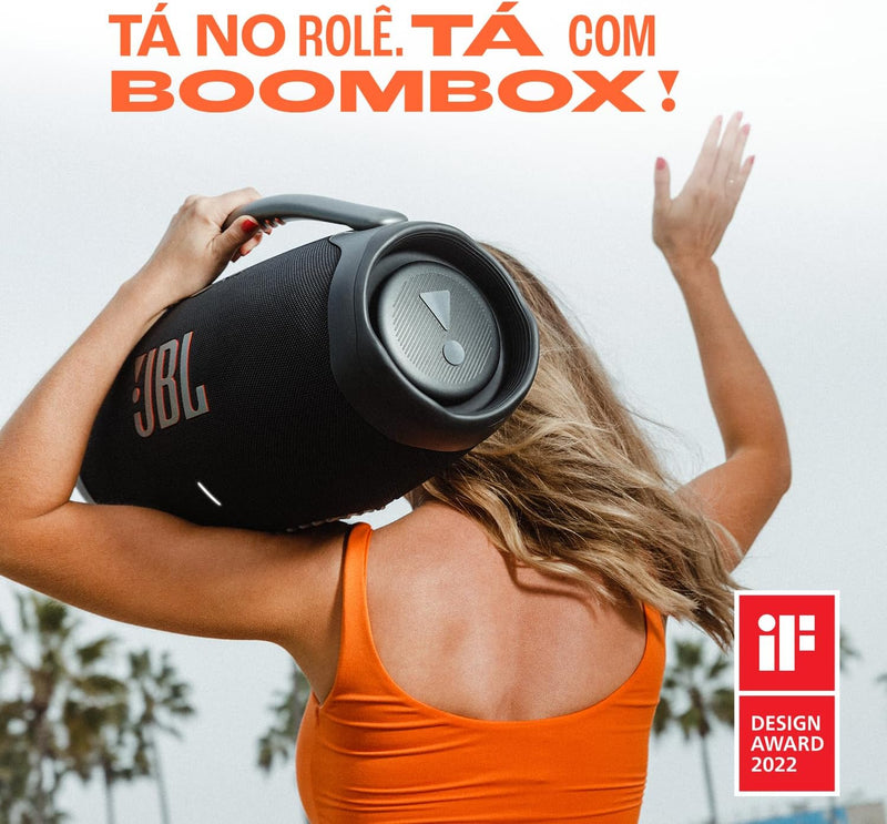 JBL Caixa de Som, Boombox 3, Bluetooth, À Prova D'água e Poeira - Preto