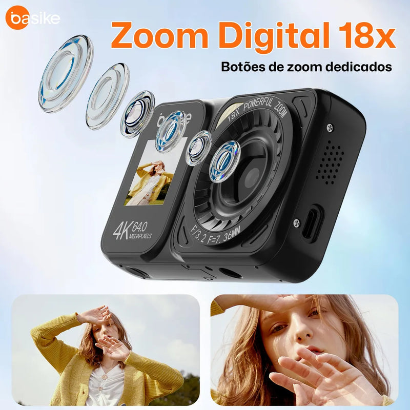 Câmera Digital 4k Ultra Hd 64mp Com Zoom Af, Tela Dupla