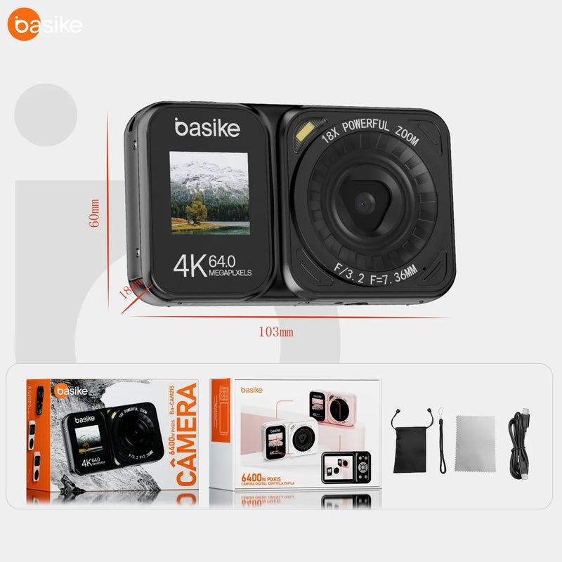 Câmera Digital 4k Ultra Hd 64mp Com Zoom Af, Tela Dupla