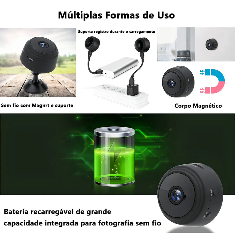 Kit 2 Mini Câmera A9 Espião Wifi Hd Sem Fio Câmera Segurança Preto