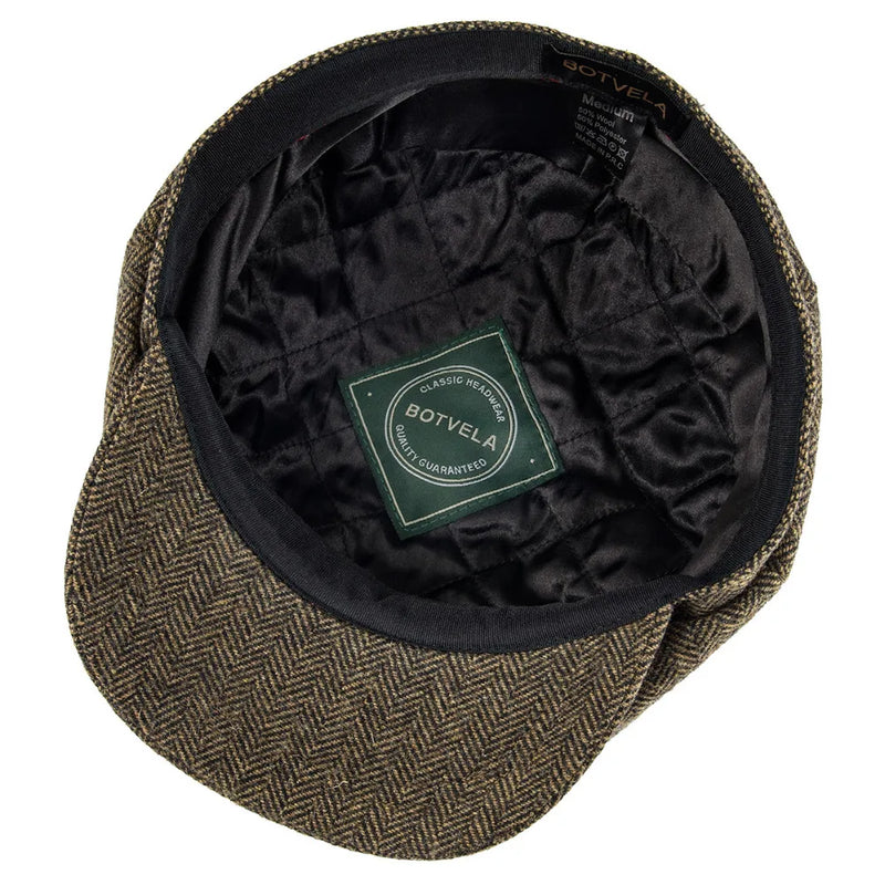 BOTVELA Wool Tweed Newsboy Cap Herringbone Men British Gatsby Retro Hat Driver Flat Cap for Male Vintage Herringbone Beret