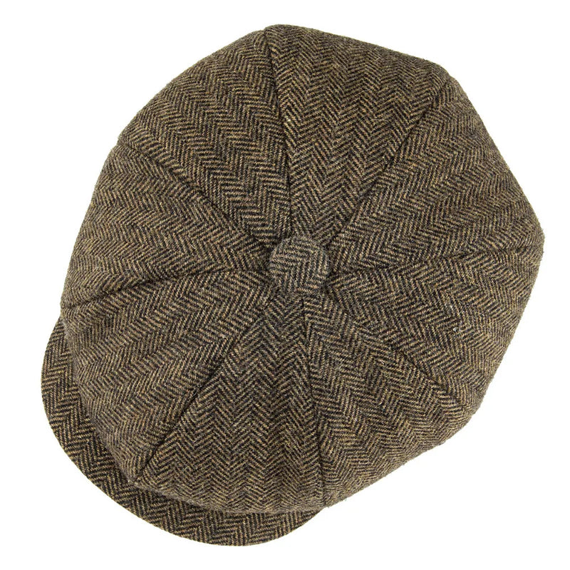 BOTVELA Wool Tweed Newsboy Cap Herringbone Men British Gatsby Retro Hat Driver Flat Cap for Male Vintage Herringbone Beret