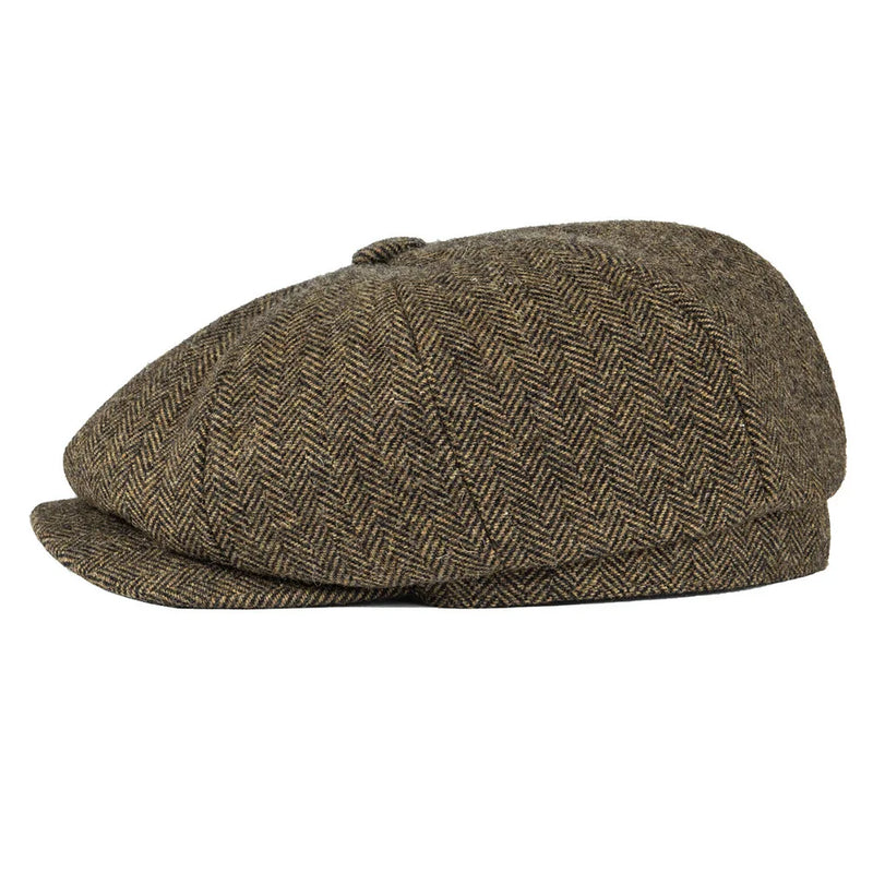 BOTVELA Wool Tweed Newsboy Cap Herringbone Men British Gatsby Retro Hat Driver Flat Cap for Male Vintage Herringbone Beret