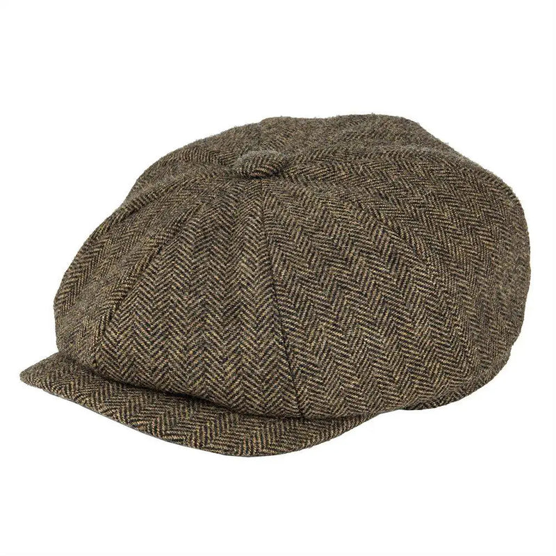 BOTVELA Wool Tweed Newsboy Cap Herringbone Men British Gatsby Retro Hat Driver Flat Cap for Male Vintage Herringbone Beret