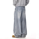 New Korean Retro Men'S Jeans High Street Straight Leg Pants Loose Casual Jeans Fashion Wide Leg Pants