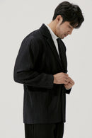 Miyake Pleated Blazer Black Suits For Men High Quality Casual Japanese Style Blazers Stretch Fabric Slim Fit Coat