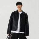 FEWQ High Street Men's PU Leather Jackets Solid Color Turn-down Collar Zipper Loose Male Short Coats New Clothing Trendy 24K3926