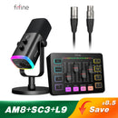 FIFINE Gaming Audio Set Microphone/Mixer/Headset for Streaming Podcasting,Podcast Set for Youtube/OBS/Tiktok/X/VK - AM8/H9/SC3