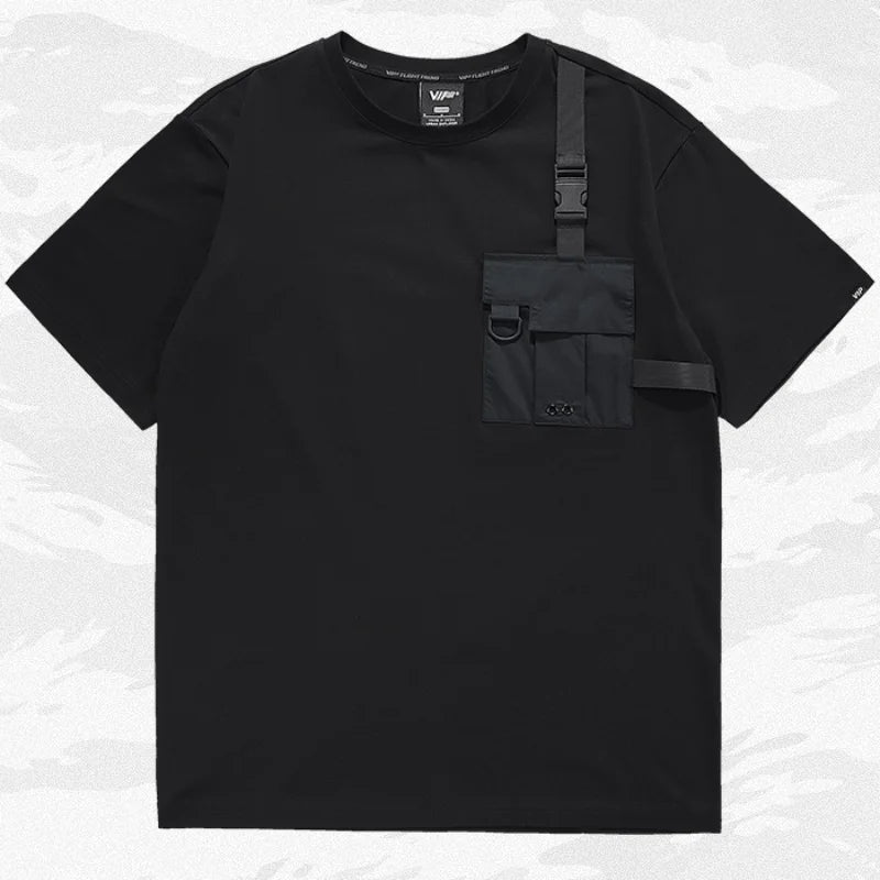 Tactical Function Style Pocket Streamer Patchwork Design Summer T Shirt Mens Clothing Y2K High Street Short Sleeve Techwear Tops
