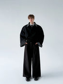 Men's 2024 Autumn and Winter New Large Cuffs Collar Splicing Design Coat Personality Solid Color Jackets Trendy Male Chic Coats