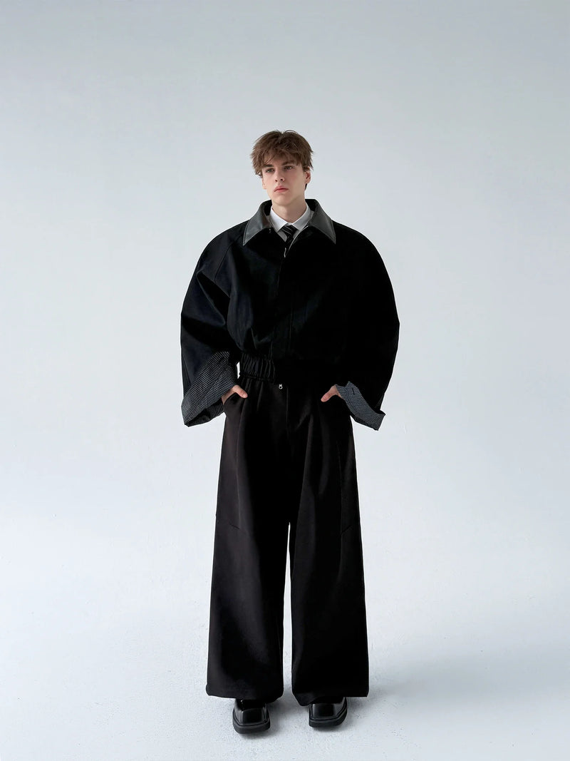 Men's 2024 Autumn and Winter New Large Cuffs Collar Splicing Design Coat Personality Solid Color Jackets Trendy Male Chic Coats