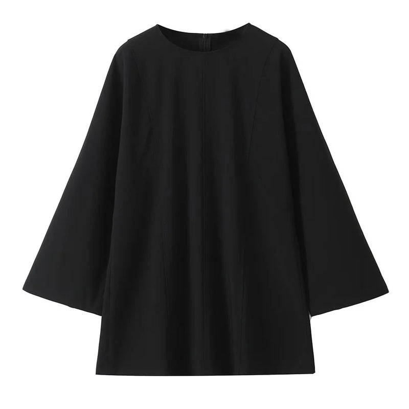 's autumn new women's clothing casual and fashionable temperament, high-end simple and relaxed round neck short dress