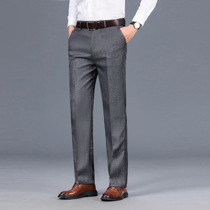 Top Quality 100% Cotton New Brand Casual Fashion Business Straight Long Dress Pants High Waist Trousers Men's Clothing