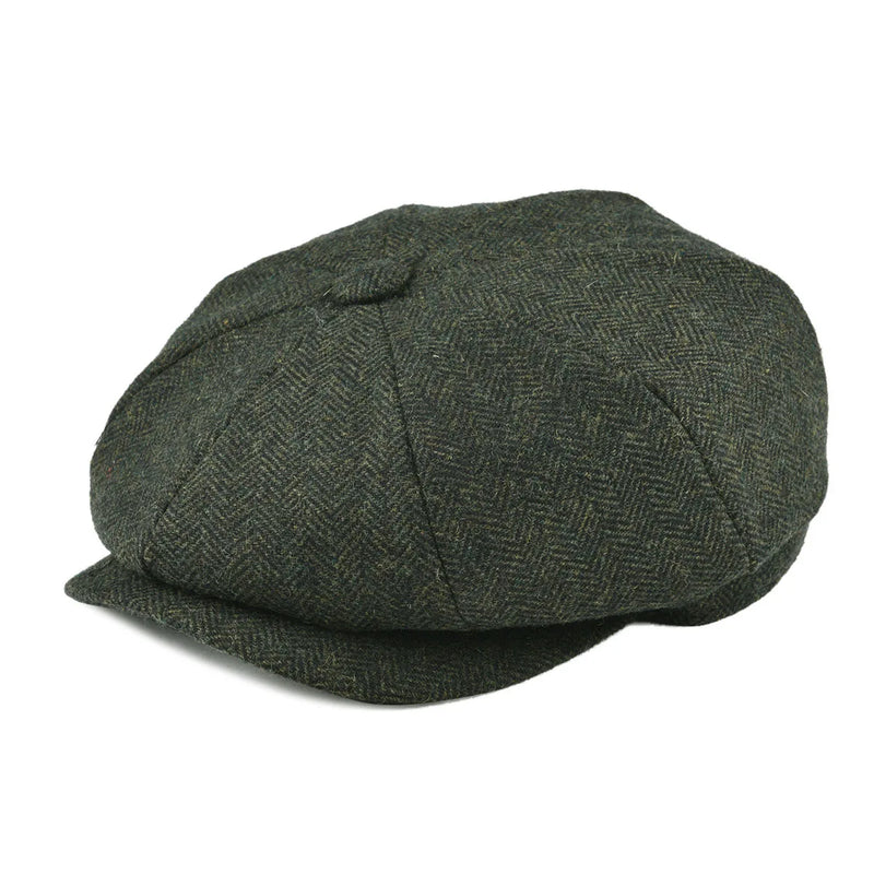 BOTVELA Wool Tweed Newsboy Cap Herringbone Men British Gatsby Retro Hat Driver Flat Cap for Male Vintage Herringbone Beret