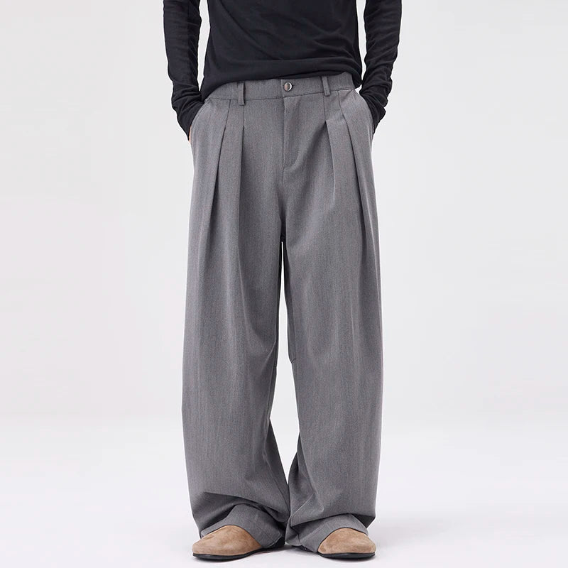 Men's Straight Suit Pants High Street Ultra Soft Draped Cut Wide-Leg Business Casual Office Pants Loose Straight Dress Trousers
