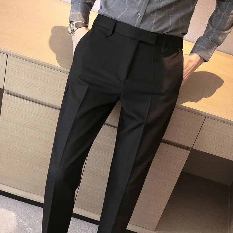 British Gentleman's Coffee Color Suit Pants Small Footed Business Draped Style Men's Trousers Elegant Casual Chic