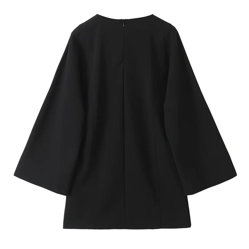 's autumn new women's clothing casual and fashionable temperament, high-end simple and relaxed round neck short dress