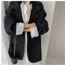 New 2025 Vintage Loose Women Solid Blazer Autumn Chic Double Breasted Female Long Sleeve Suit Jackets Stylish Ladies Blazer