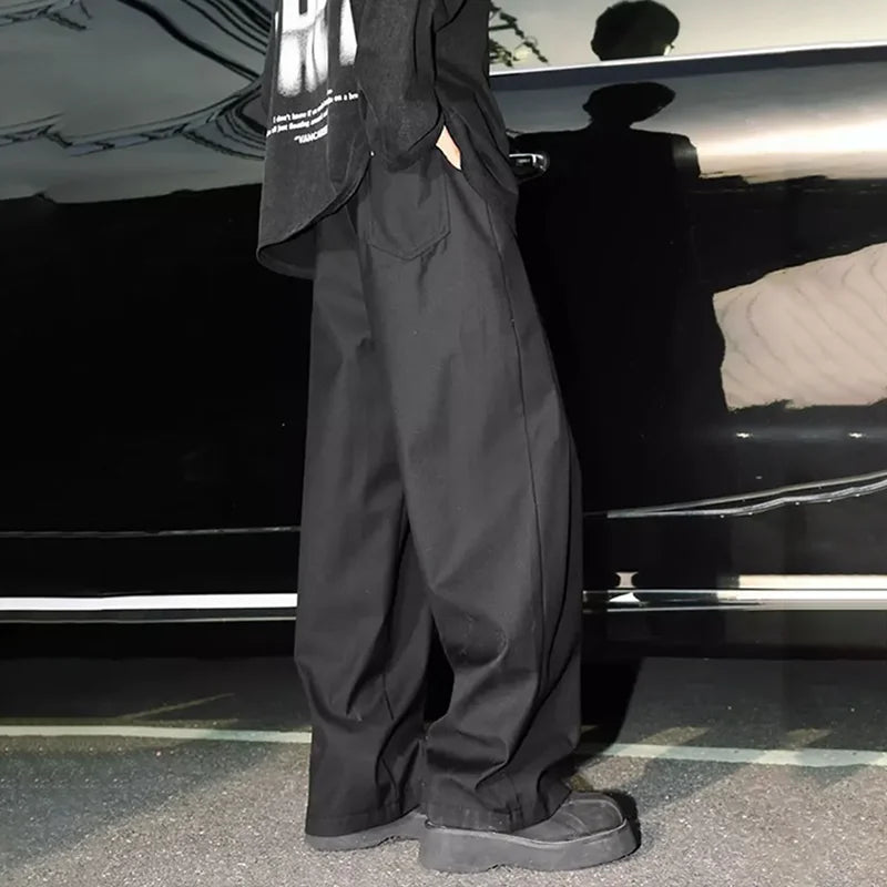 Spring Casual Suit Pants Men Full Length Straight Office Black Grey Loose Wide Legs Formal Trousers Men High Quality Suit Pants