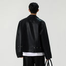 FEWQ High Street Men's PU Leather Jackets Solid Color Turn-down Collar Zipper Loose Male Short Coats New Clothing Trendy 24K3926