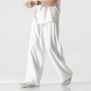 Men's Casual Cotton Linen Harlan Pants Summer Thin Straight Leg Long Trousers Wide Leg Lantern Pants Low Waist Loose Fit