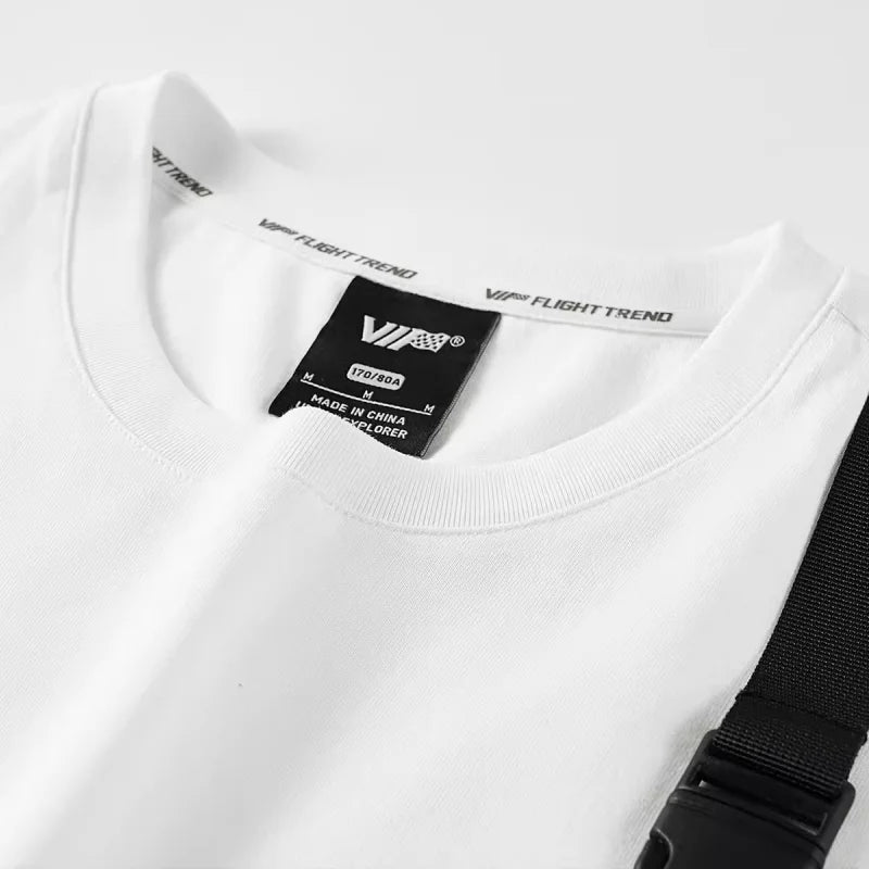 Tactical Function Style Pocket Streamer Patchwork Design Summer T Shirt Mens Clothing Y2K High Street Short Sleeve Techwear Tops