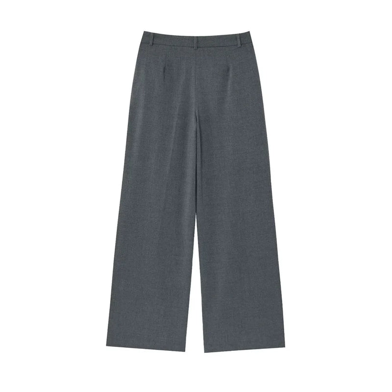 PB&ZA 2025 Women Double Breasted Blazer and Wide Leg Trousers Set in Black and Gray Classic Stylish Office Formal Wear