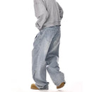 New Korean Retro Men'S Jeans High Street Straight Leg Pants Loose Casual Jeans Fashion Wide Leg Pants