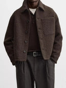 Autumn Winter Men's Jaet ort Collar Long Sve Pearl Wool Texture Men's Outerwear Youth Stand Fit Regular Thin