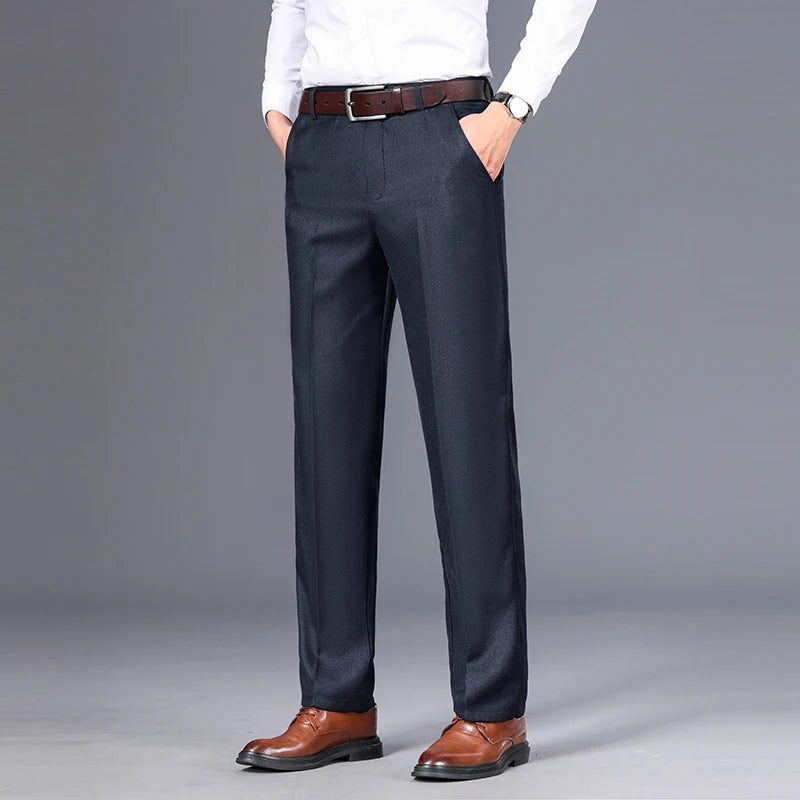 Top Quality 100% Cotton New Brand Casual Fashion Business Straight Long Dress Pants High Waist Trousers Men's Clothing