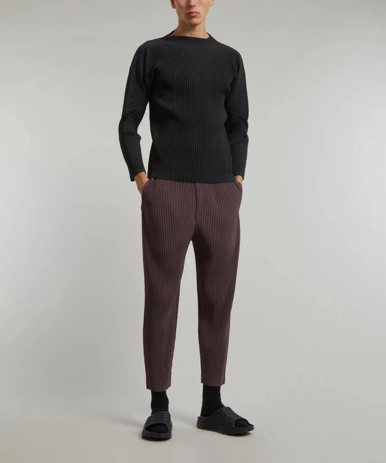 Miyake Pleated Man Long Sleeve T-Shirt Fashion Classic Black Turtleneck Top