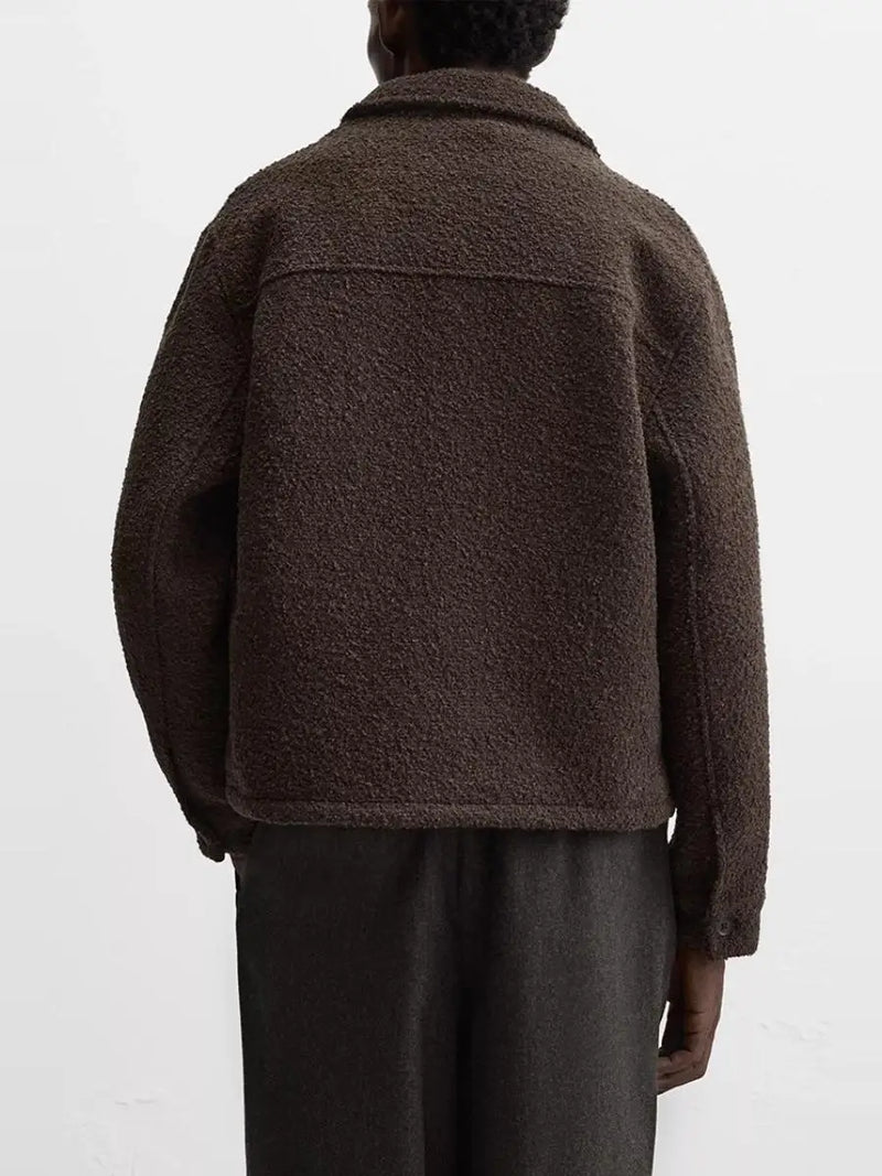 Autumn Winter Men's Jaet ort Collar Long Sve Pearl Wool Texture Men's Outerwear Youth Stand Fit Regular Thin