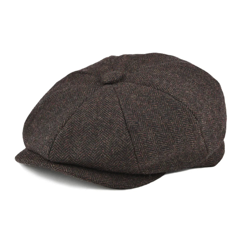 BOTVELA Wool Tweed Newsboy Cap Herringbone Men British Gatsby Retro Hat Driver Flat Cap for Male Vintage Herringbone Beret