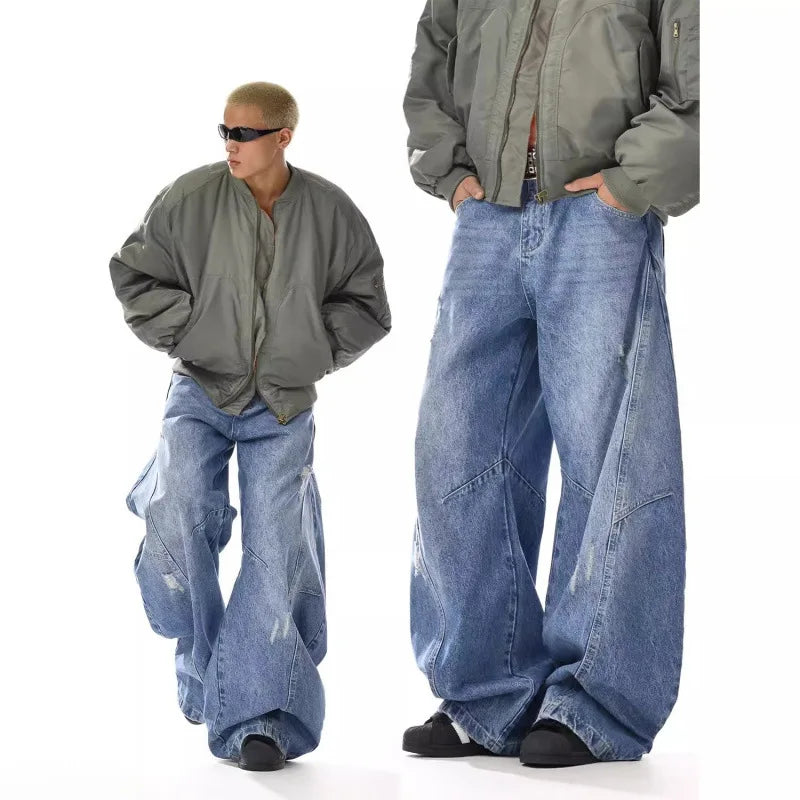 Y2K Men's Baggy Jeans Unisex Trendy Casual Wide-Leg Denim Pants High Street Quality American Style Streetwear Oversize Trousers