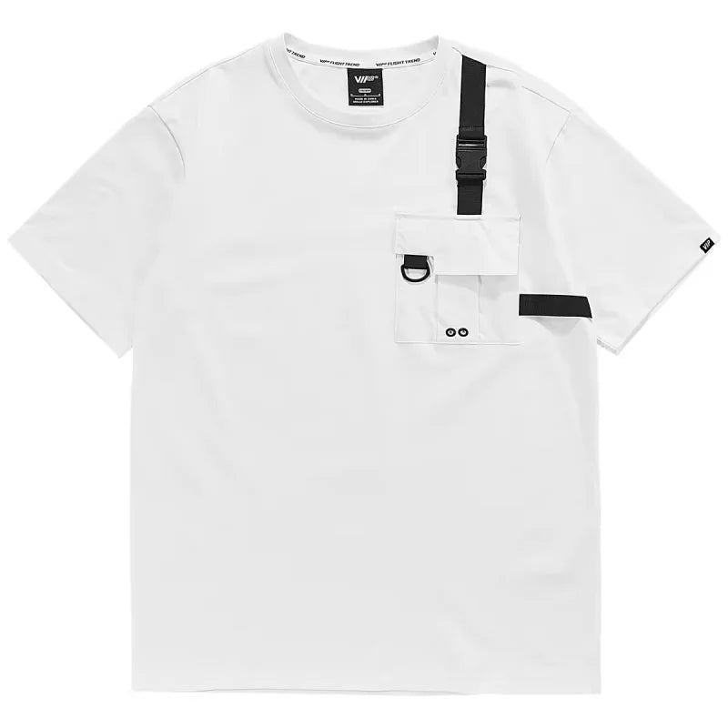 Tactical Function Style Pocket Streamer Patchwork Design Summer T Shirt Mens Clothing Y2K High Street Short Sleeve Techwear Tops