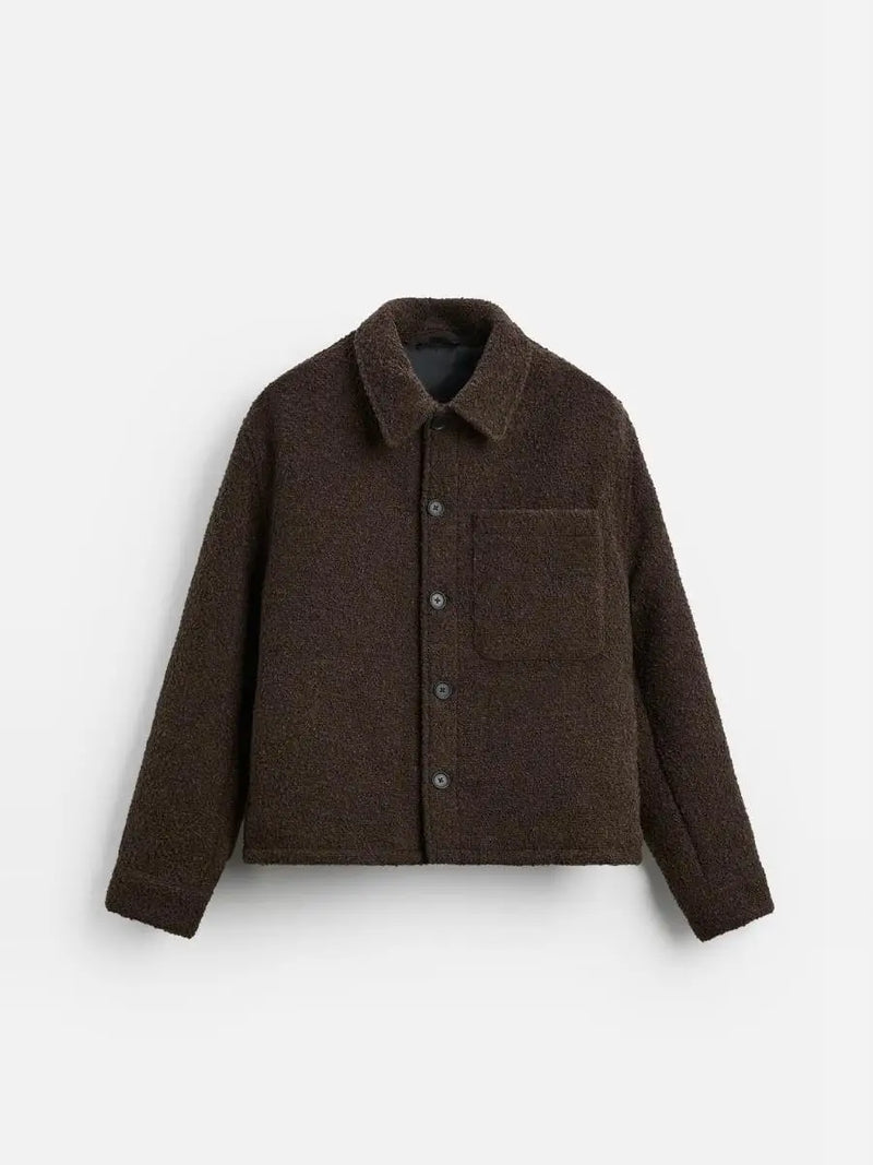 Autumn Winter Men's Jaet ort Collar Long Sve Pearl Wool Texture Men's Outerwear Youth Stand Fit Regular Thin