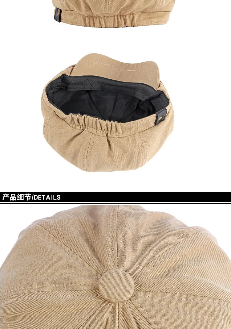 Men's Octagonal Newsboy Hat Cotton Cap French Street Style Gatsby Ivy Cabbie Caps Golf Scally Hat