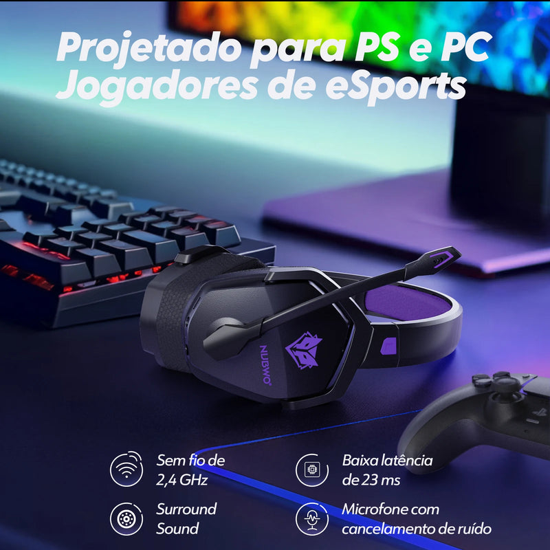 NUBWO G06 Dual Wireless Headsets Gamer with Microphone for PS5, PS4, PC, Mobile, Switch, 2.4GHz Bluetooth 5.3 Gaming Headphones