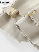 Lautaro Spring Autumn Flowy Casual Trench Coat for Women Belt Double Breasted Loose Luxury Designer Fake 2 Pieces Clothes 2024