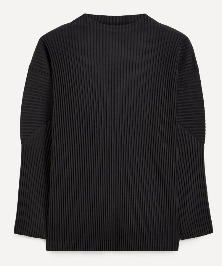 Miyake Pleated Man Long Sleeve T-Shirt Fashion Classic Black Turtleneck Top